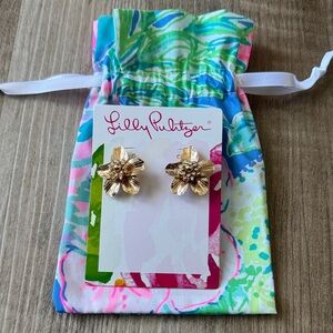Lilly Pulitzer Gold Metallic Small Orchid Floral Earrings
